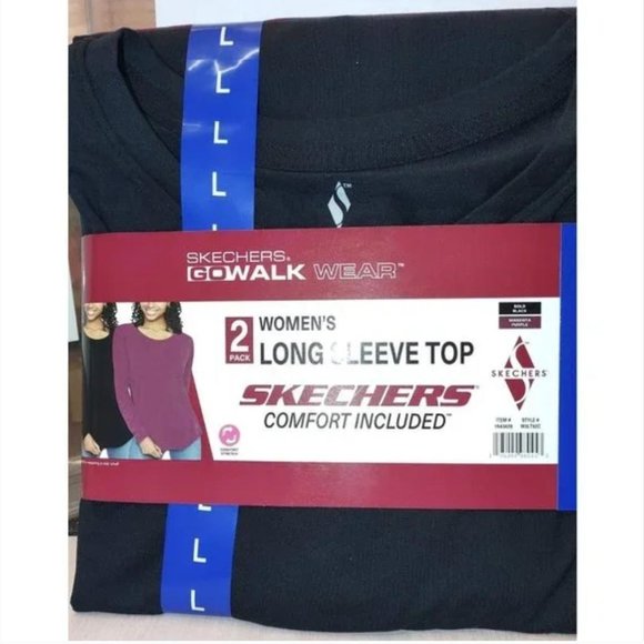 Skechers GoWalk Women’s Active Tunic Long Sleeves Top Shirt 2-Pack--Black/Purple - Picture 4 of 6